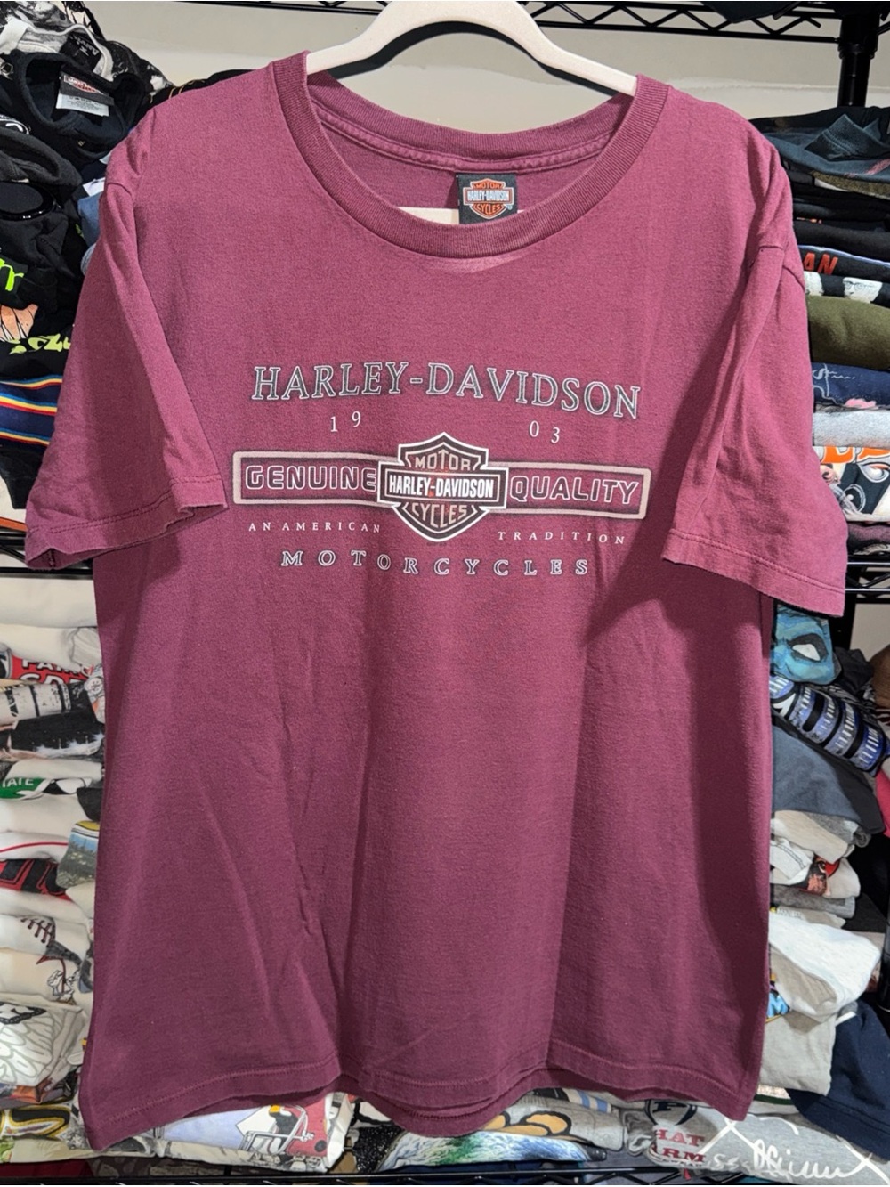 Y2K Harley Davidson Thunder Road Virginia Burgundy Shirt Size Large